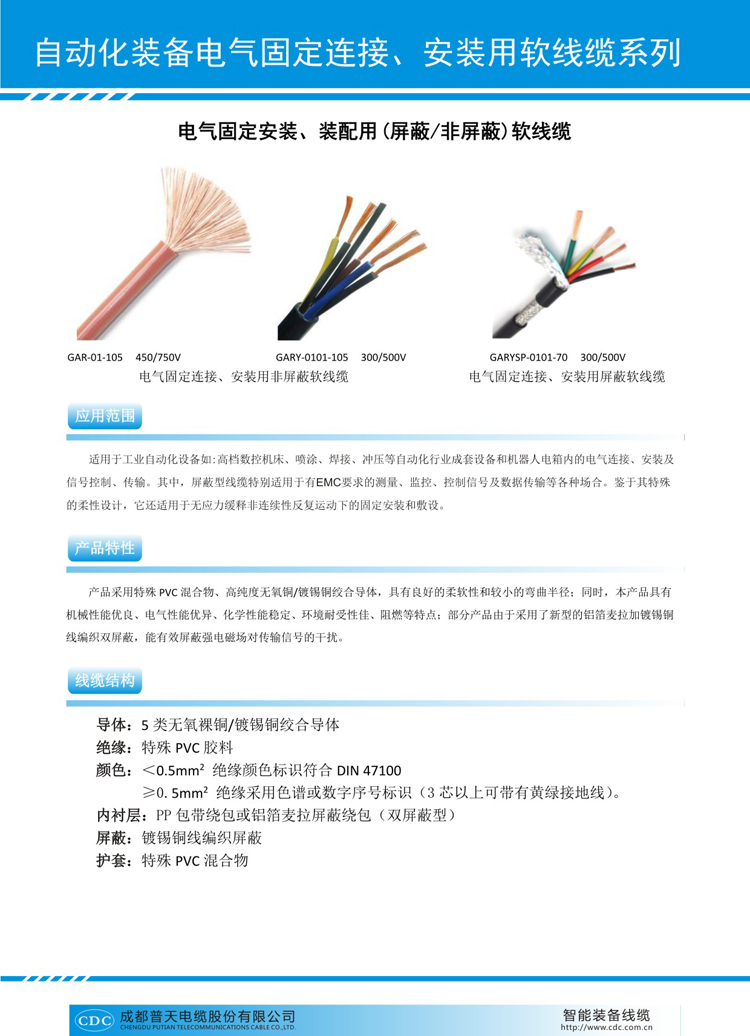 電氣固定安裝、裝配用（屏蔽/非屏蔽）軟線纜